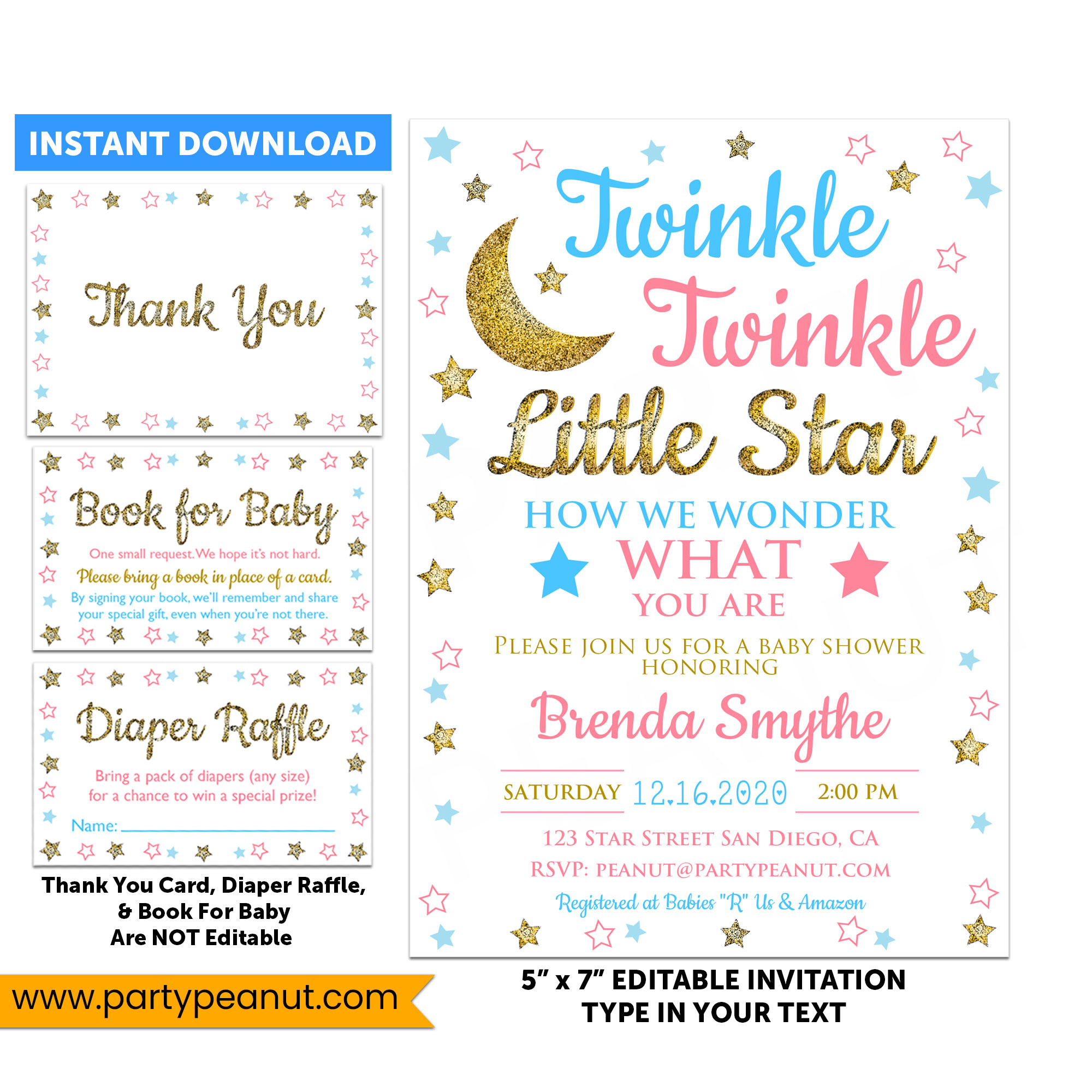 Twinkle Little Star Reveal Gender Invitation Set Party Printable with regard to Twinkle Twinkle Little Star Baby Shower Free Printables