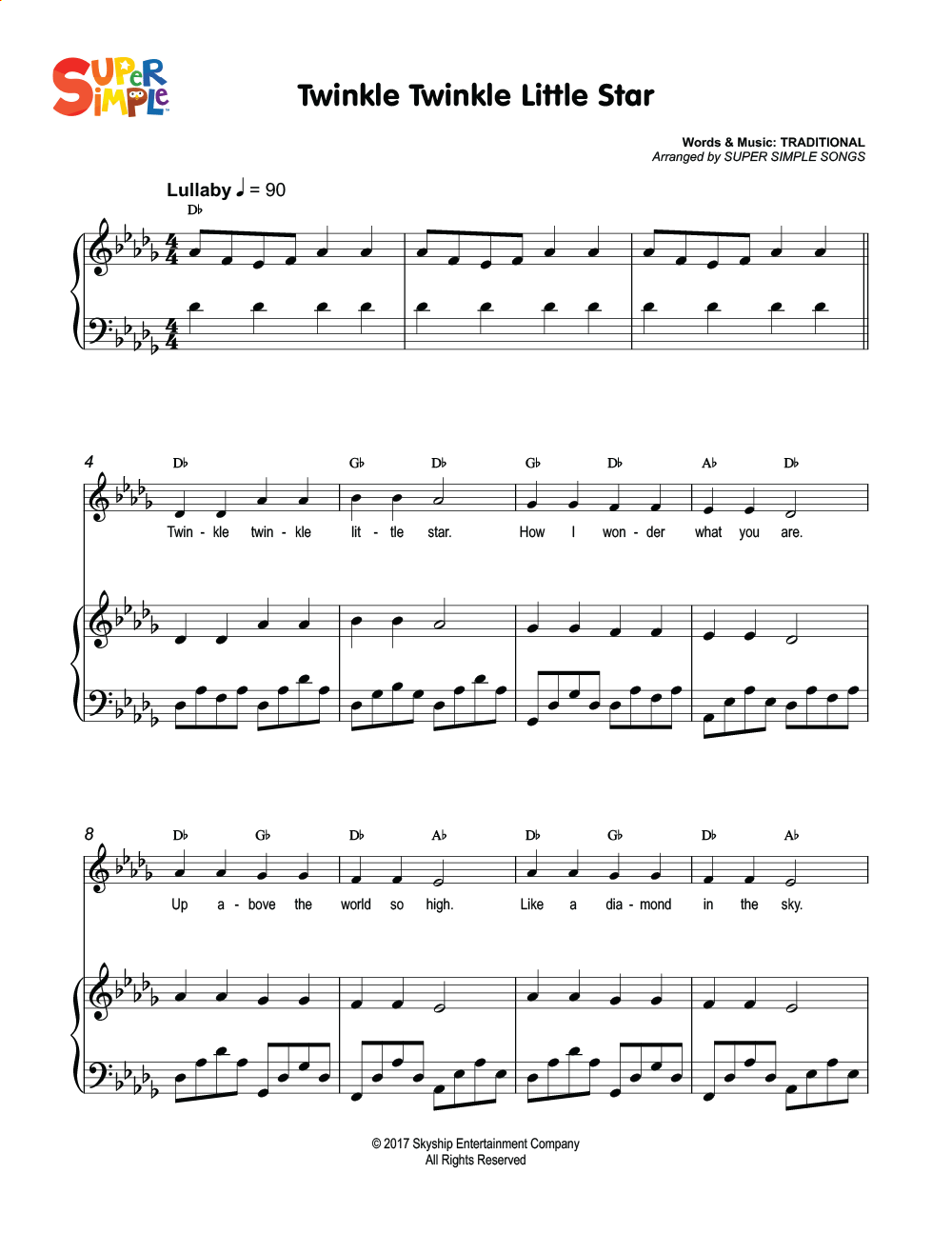 Twinkle Twinkle Little Star Sheet Music - Super Simple inside Free Printable Sheet Music Lyrics