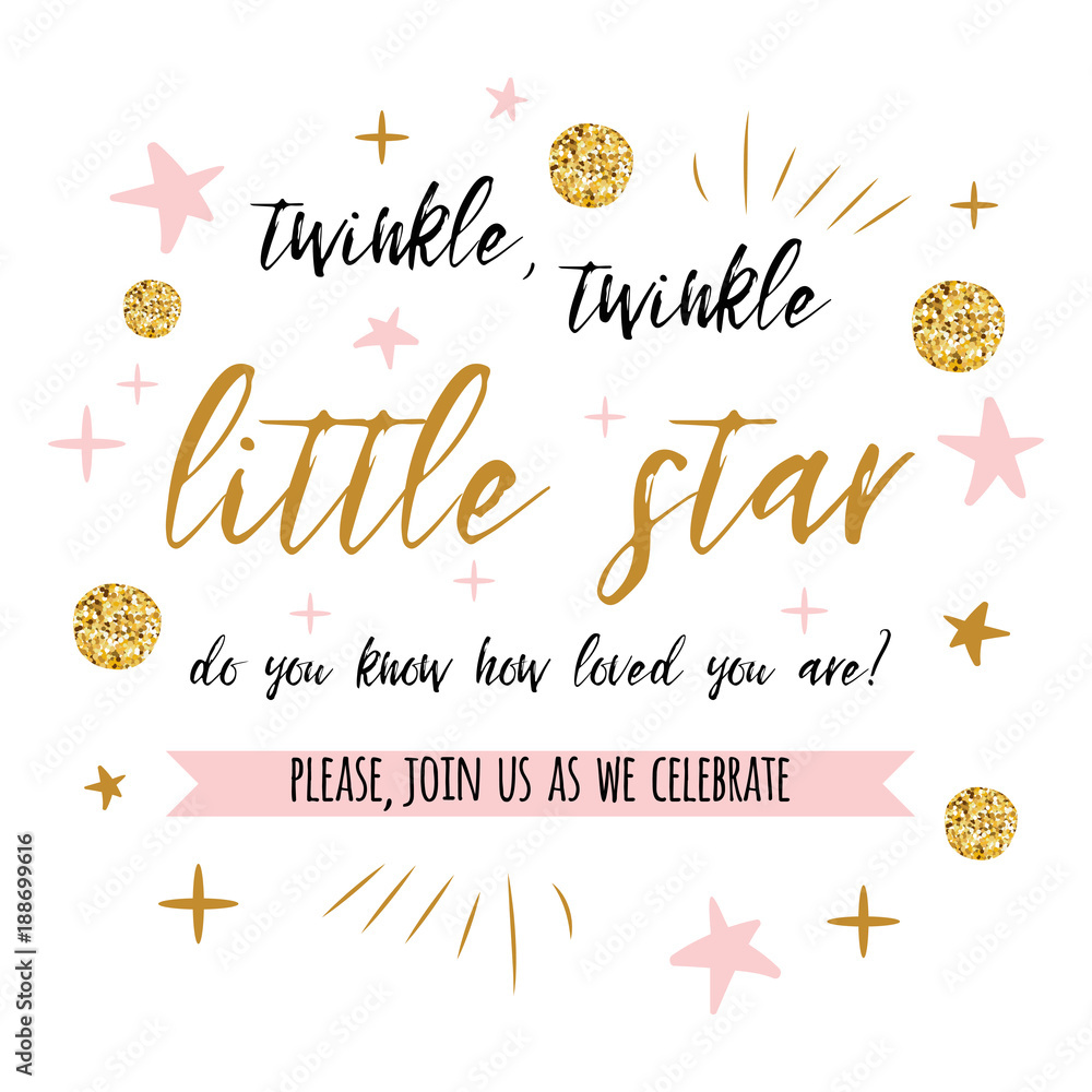 Twinkle Twinkle Little Star Text With Gold Polka Dot And Pink Star regarding Free Printable Twinkle Twinkle Little Star Baby Shower Invitations