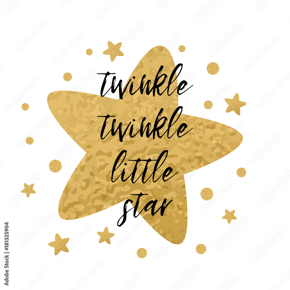 Twinkle Twinkle Little Star Text With Gold Stars For Girl Baby with Twinkle Twinkle Little Star Baby Shower Free Printables