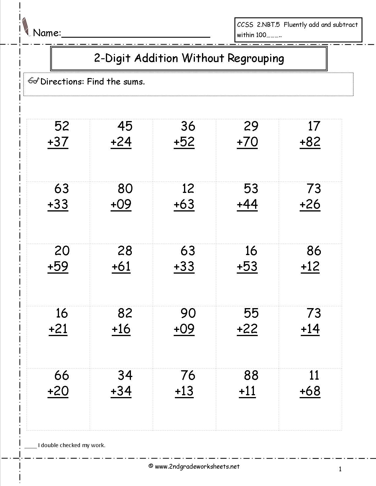 Two Digit Math Addition Worksheet - Google Search | Kindergarten intended for Free Printable Two Digit Addition Worksheets