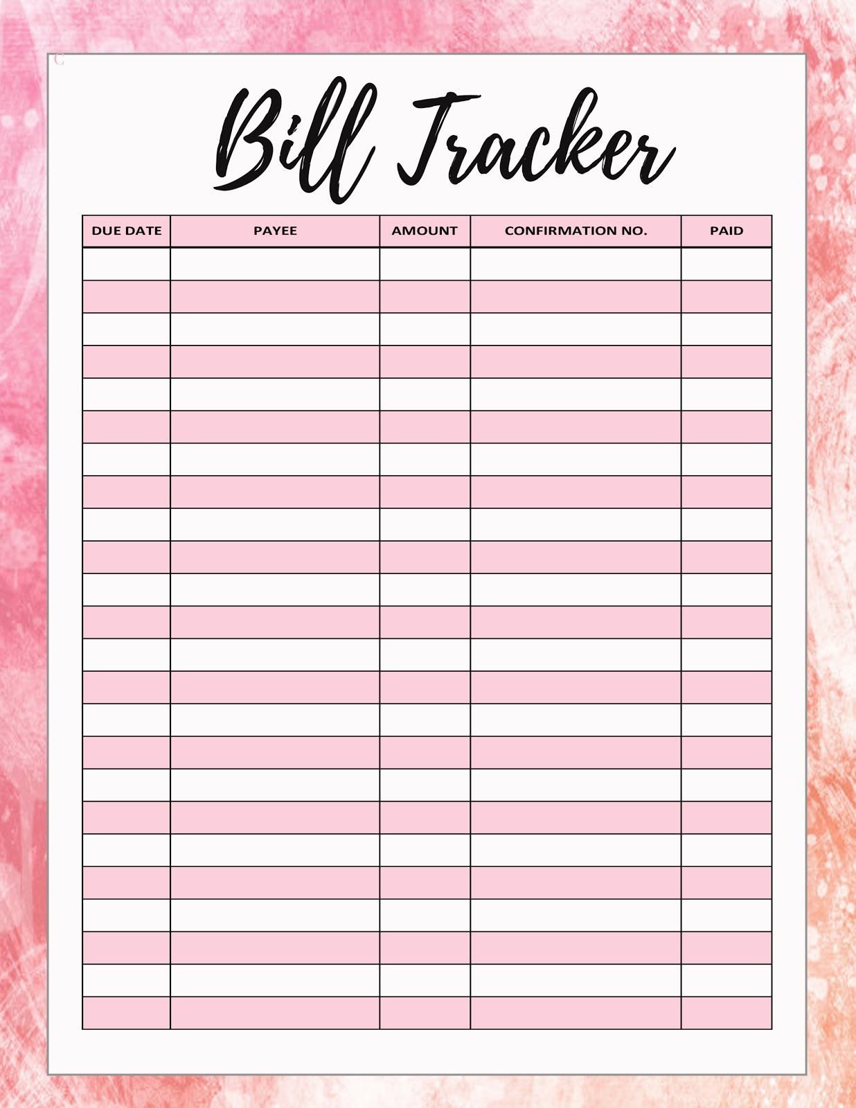 U2764 Freebie Fridayu2764 Free Bill Tracker | Bill Tracker inside Free Printable Bill Tracker