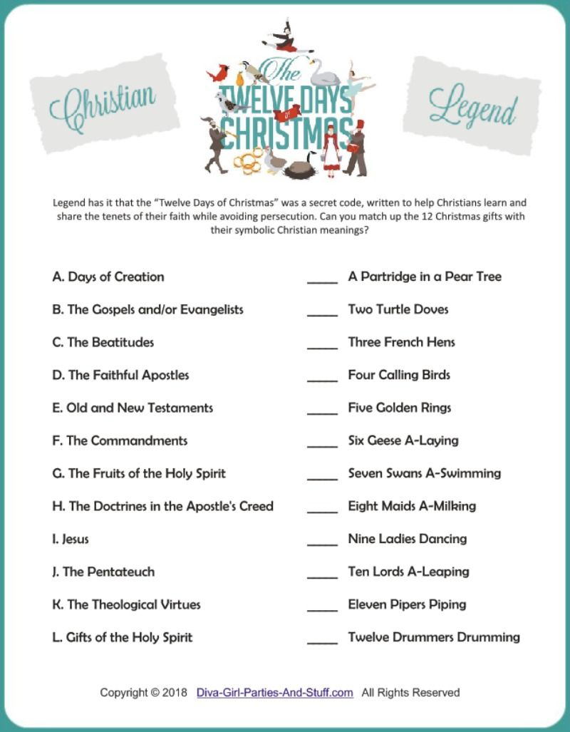 Uncover The Hidden Meanings Of The 12 Days Of Christmas Legend Game throughout Christian Christmas Games Free Printable