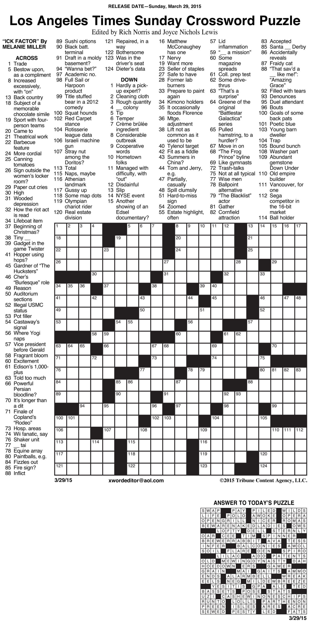 Usa Today Printable Crossword Puzzles 2015 | Printable Crossword inside Free Daily Printable Crosswords