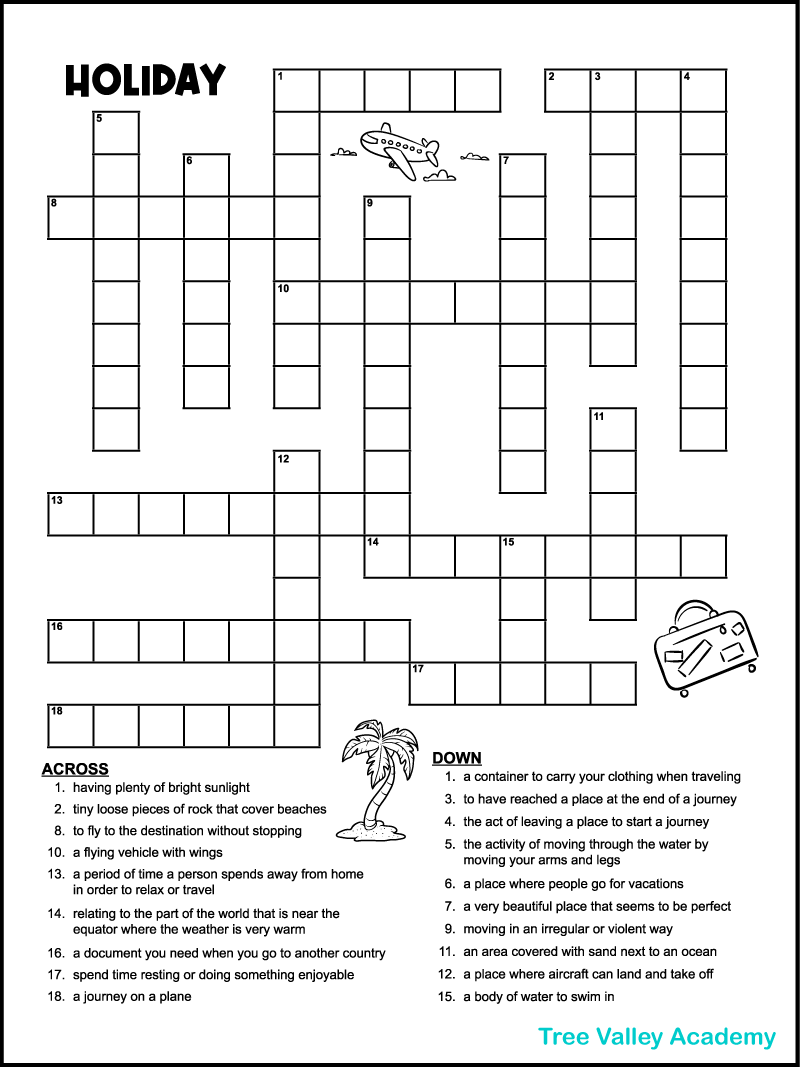 Vacation Crossword Puzzles - Tree Valley Academy in Free Printable Crosswords