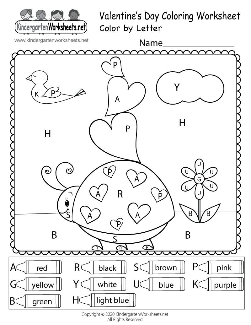 Valentine&amp;#039;S Day Colorletter Worksheet - Free Printable throughout Free Printable Valentine Worksheets for Preschoolers