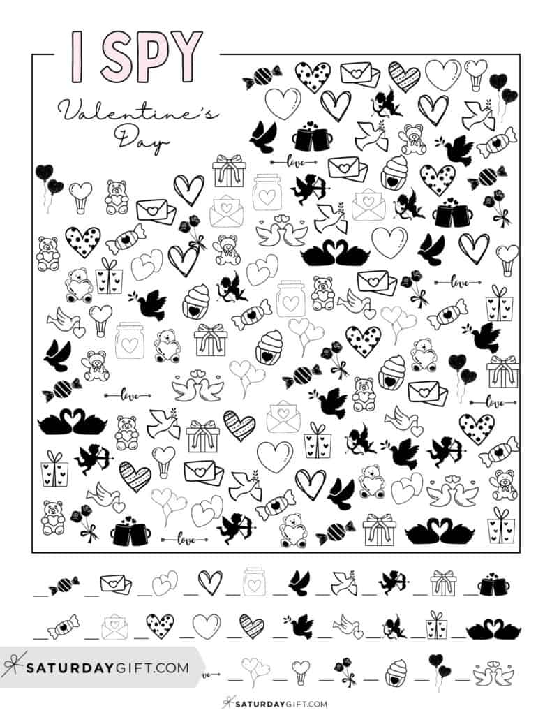 Valentine&amp;#039;S Day I Spy Printable - Cute &amp;amp; Free | Saturdaygift throughout Free Printable Valentine Hidden Pictures