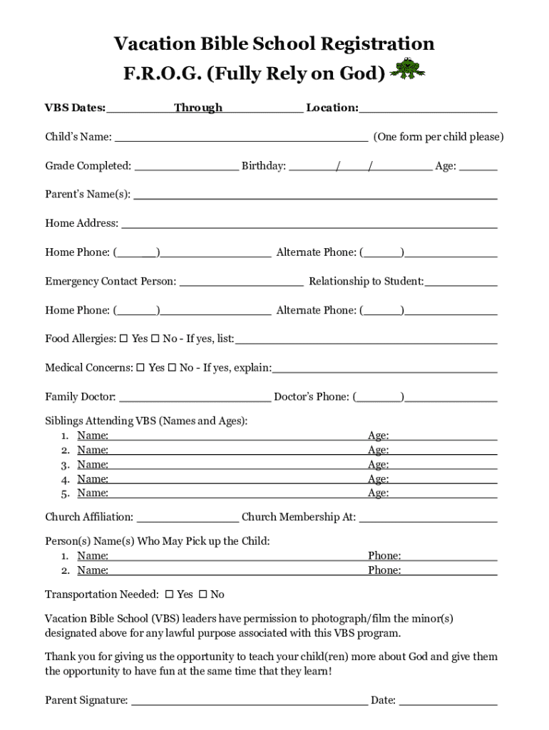 Vbs Registration Form - Fill Online, Printable, Fillable, Blank within Free Printable Vbs Registration Forms