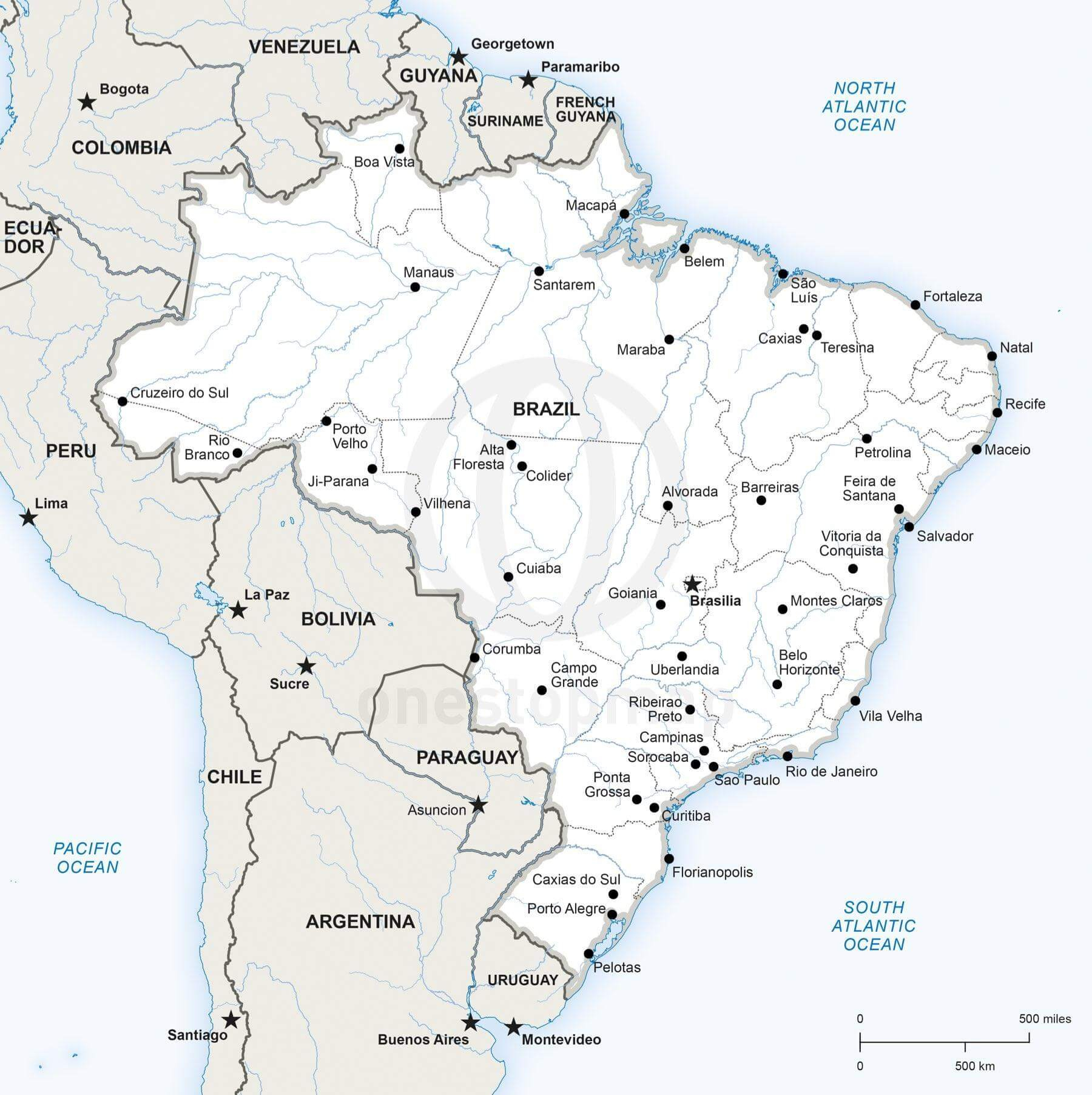 Vector Map Of Brazil Political | One Stop Map within Free Printable Map of Brazil