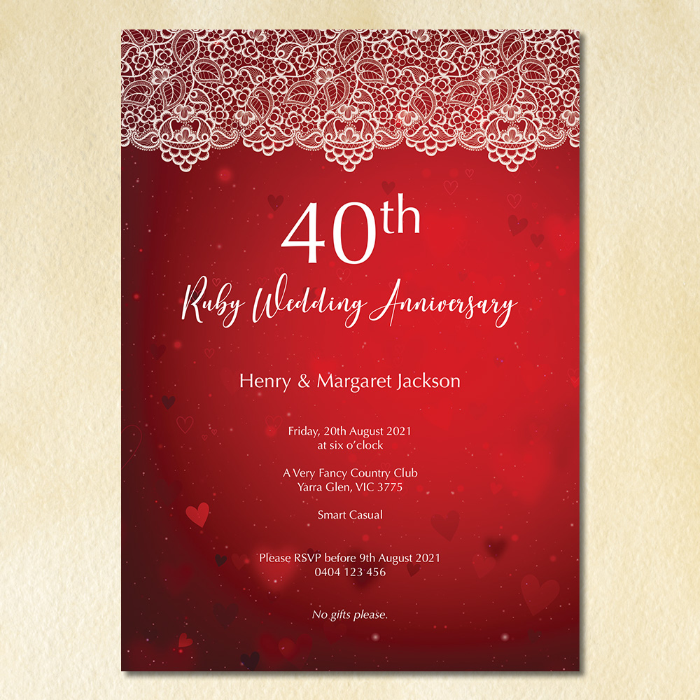 Vintage Lace: 40Th Ruby Wedding Anniversary Invitation with regard to Free Printable 40Th Anniversary Invitations