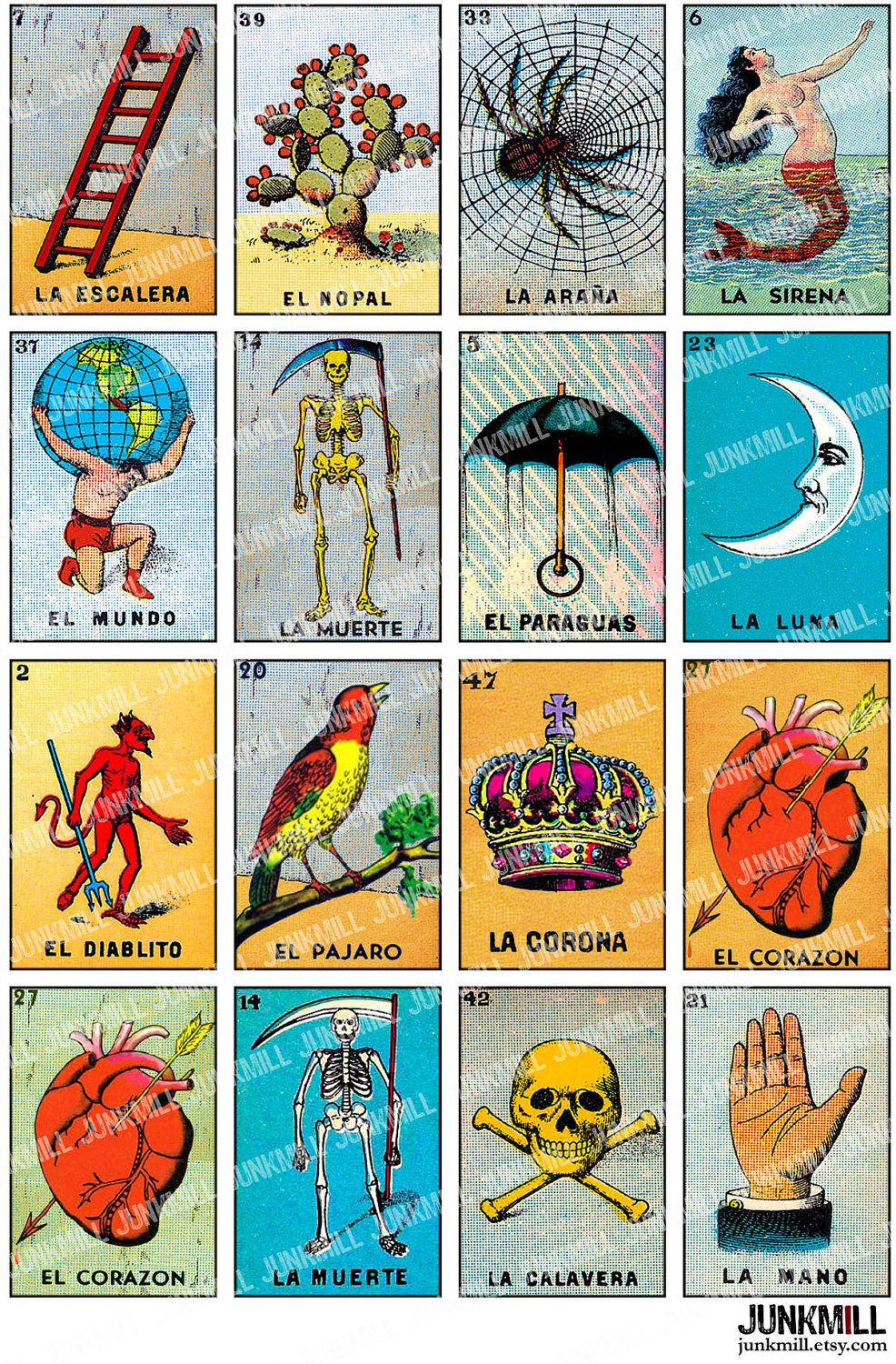 Vintage Loteria Cards Collage Sheet intended for Free Printable Loteria Cards