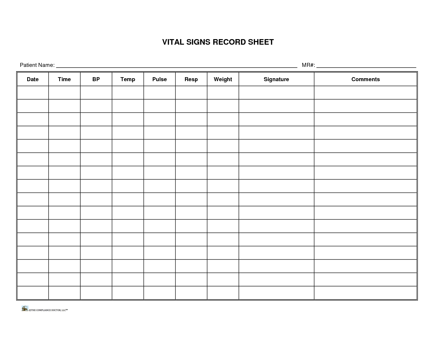 Vital Signs Chart Sign Sheet Template with Free Printable Vital Sign Sheets