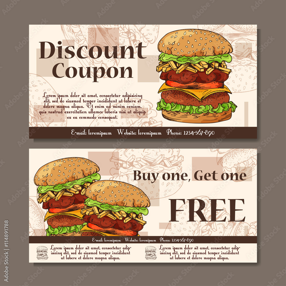 Voucher Template Design. Modern Style For Cafe, Restaurant. Coupon throughout Free Online Printable Fast Food Coupons