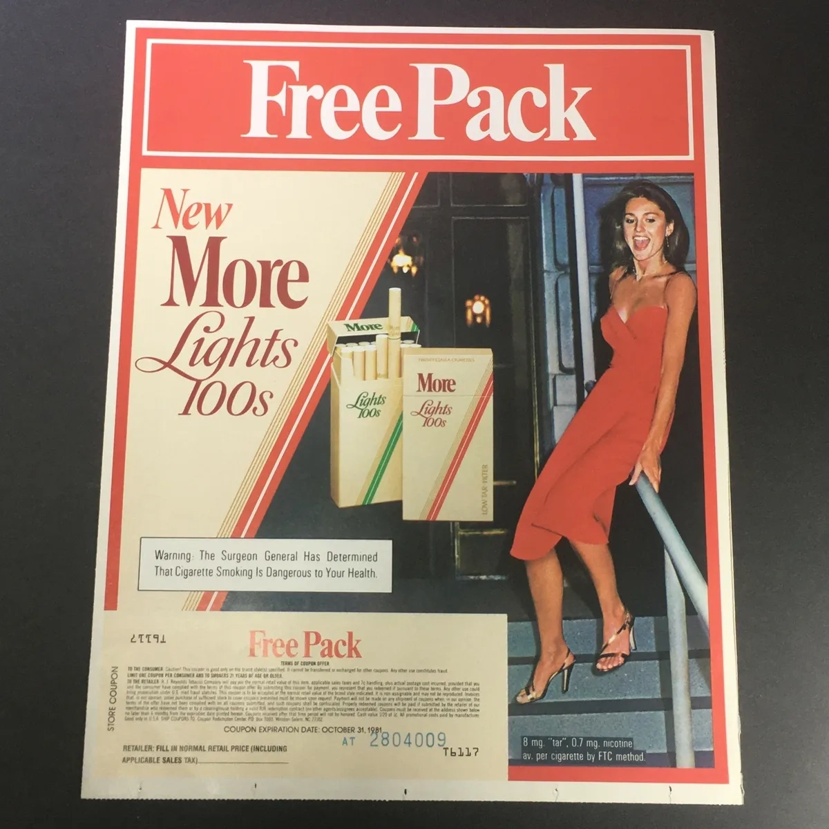 Vtg Retro 1981 More Lights 100S Menthol Cigarettes Free Pack Print Ad Coupon intended for Free Pack of Cigarettes Printable Coupon