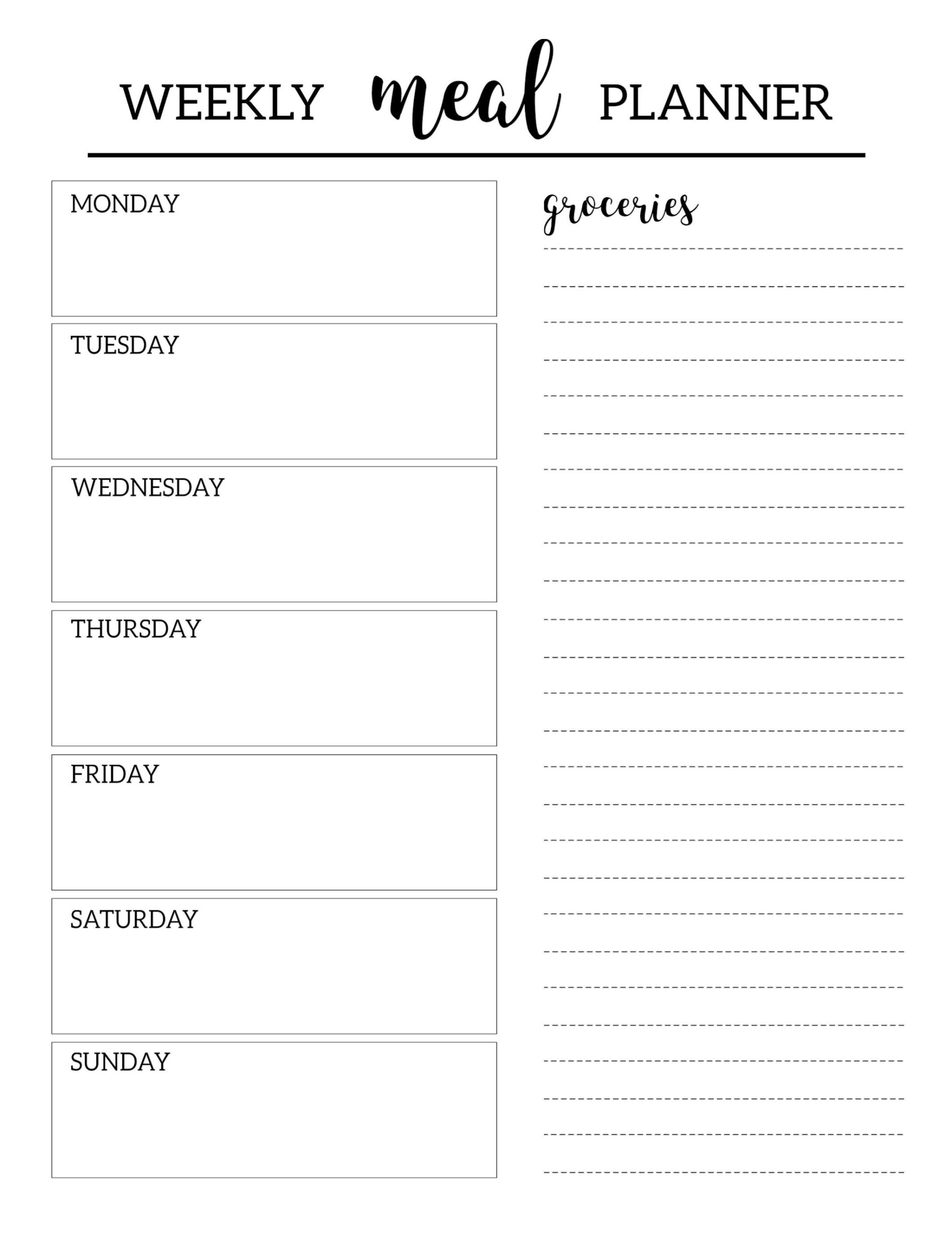 Weekly Meal Planner Template inside Free Printable Weekly Meal Planner