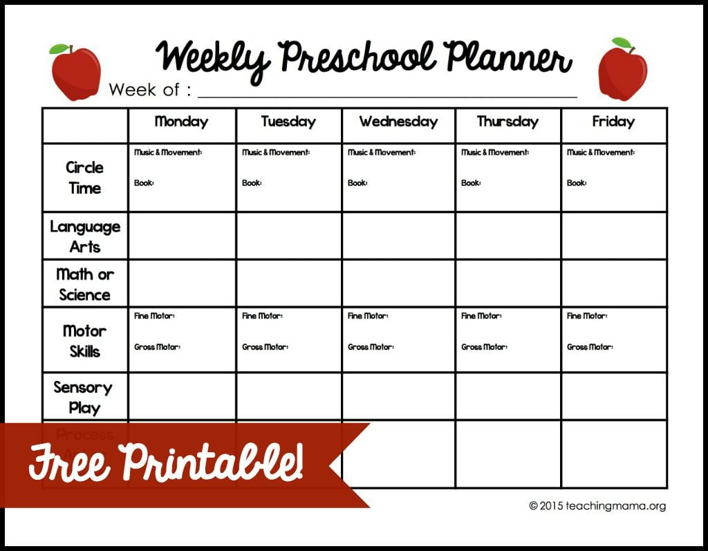 Weekly Preschool Planner {Free Printable} pertaining to Free Printable Preschool Lesson Plans