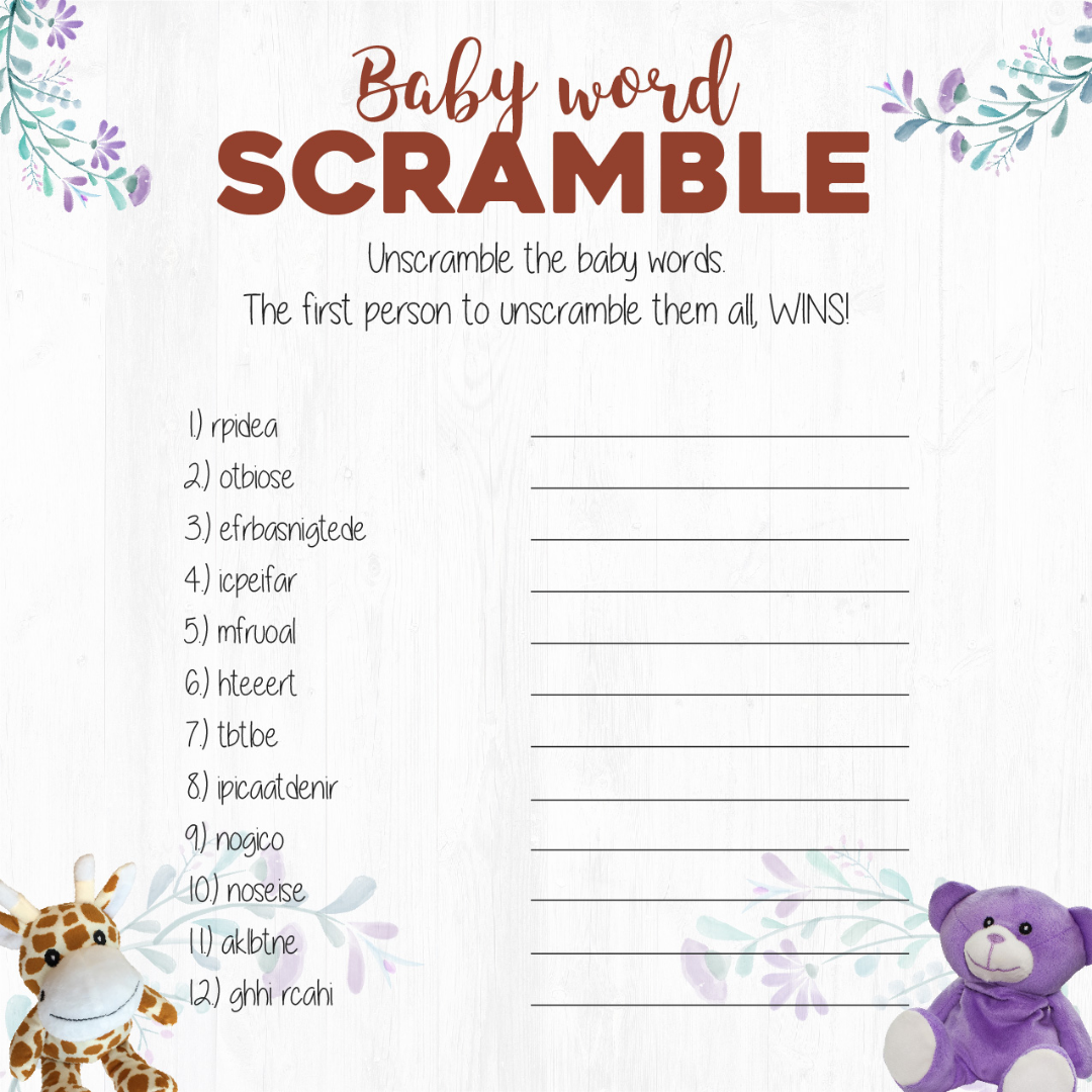 Wild Baby Free Printable Baby Shower Games - Downloadable Pdf&amp;#039;S with Free Printable Baby Shower Games Word Scramble