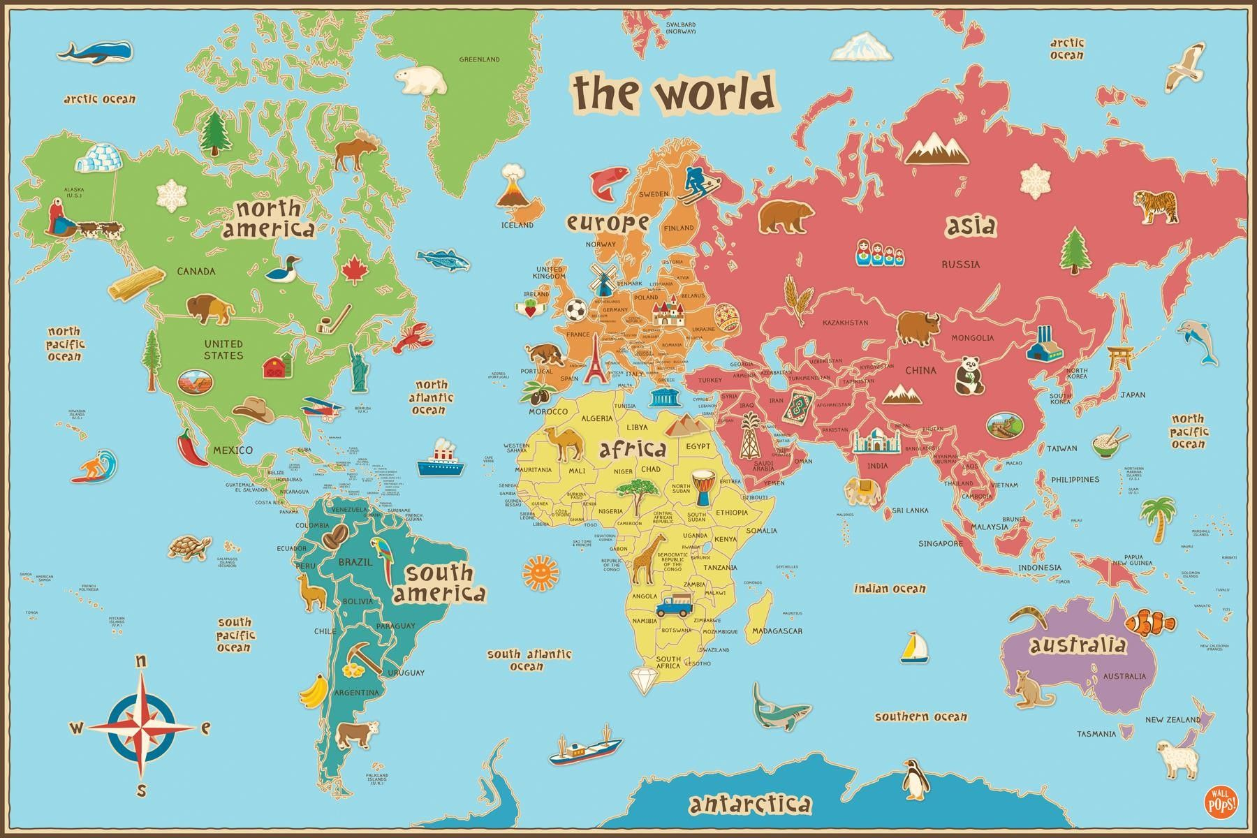 World Map For Kids With Animals with regard to Free Printable Maps for Kids