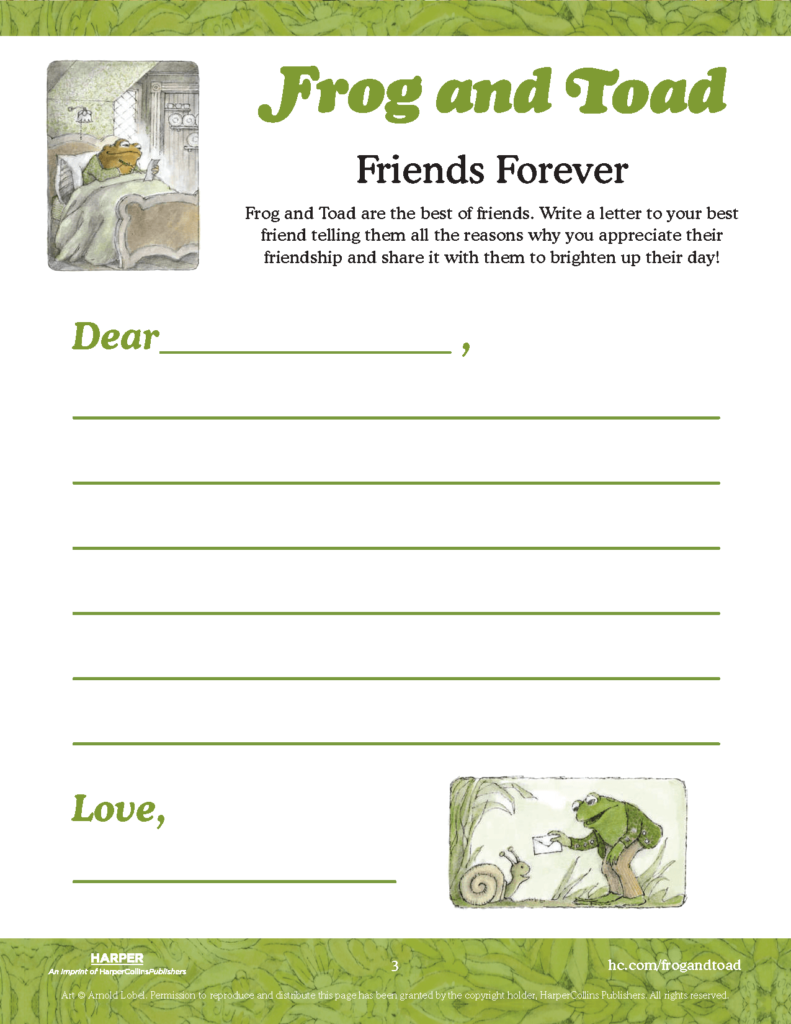 Write Letters With Frog And Toad! – Harpercollins regarding Free Frog and Toad Are Friends Printables