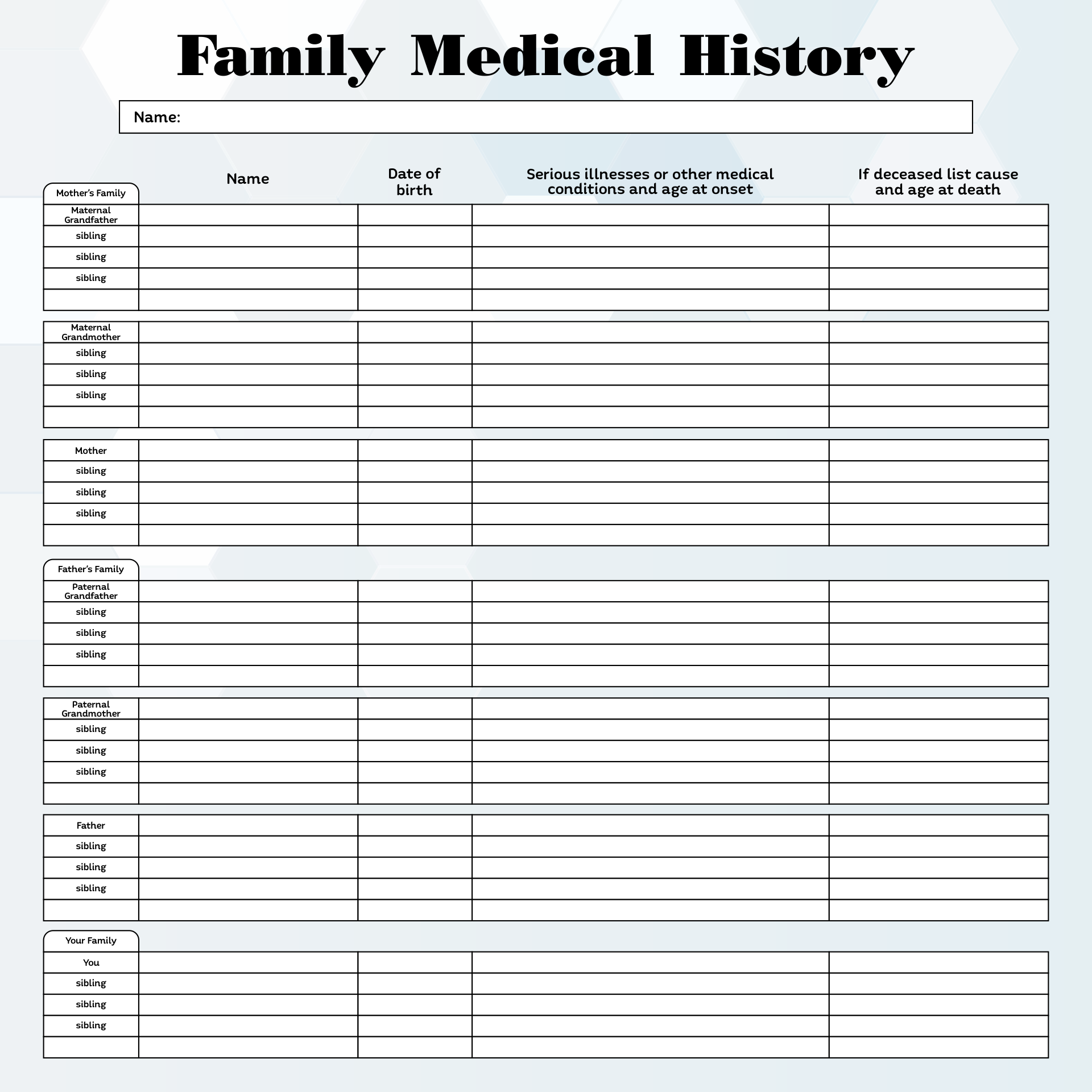 Your Daily Printable Needs | Medical History, Family Medical, Medical inside Free Printable Family History Forms