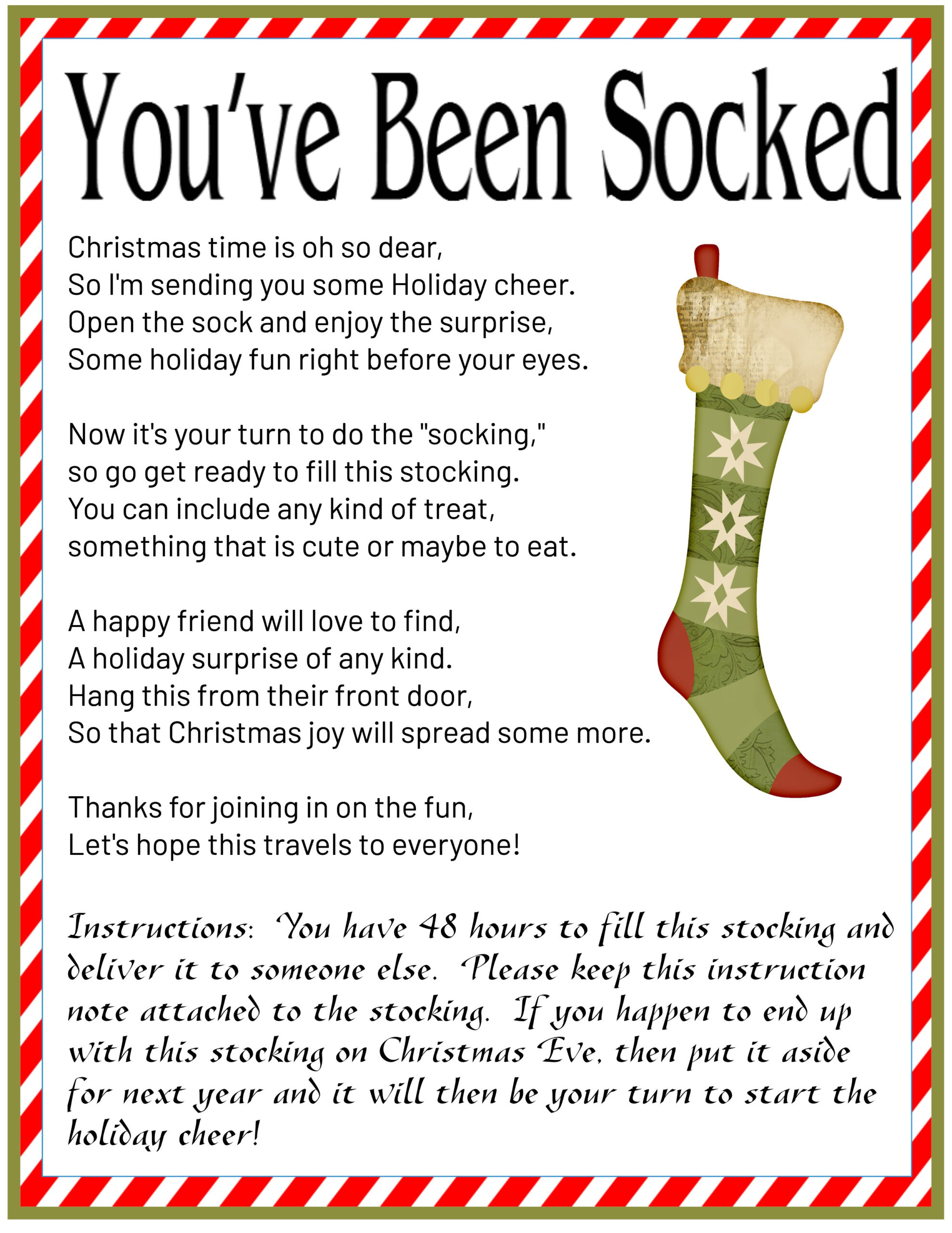 You&amp;#039;Ve Been Socked - A Christmas Game - Mimi-A Great Name For Grandma in You Ve Been Socked Free Printable