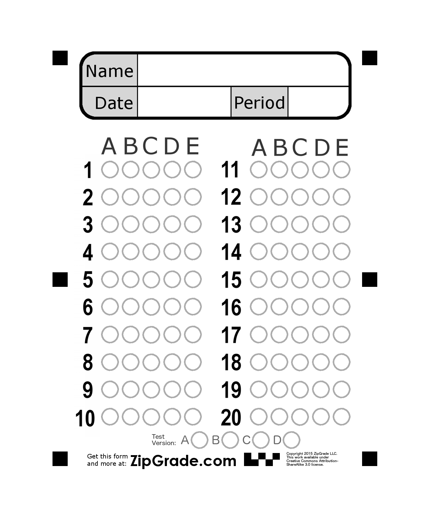 Zipgrade: Answer Sheet Forms with regard to Free Printable Bubble Answer Sheets