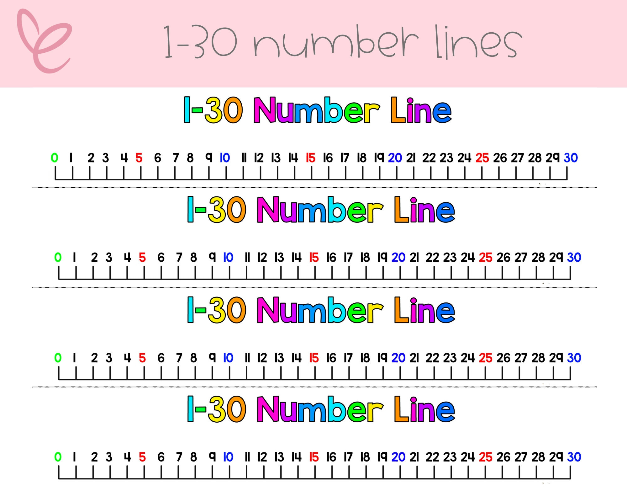 1-30 Number Lines - Etsy throughout Free Printable Number Line to 30