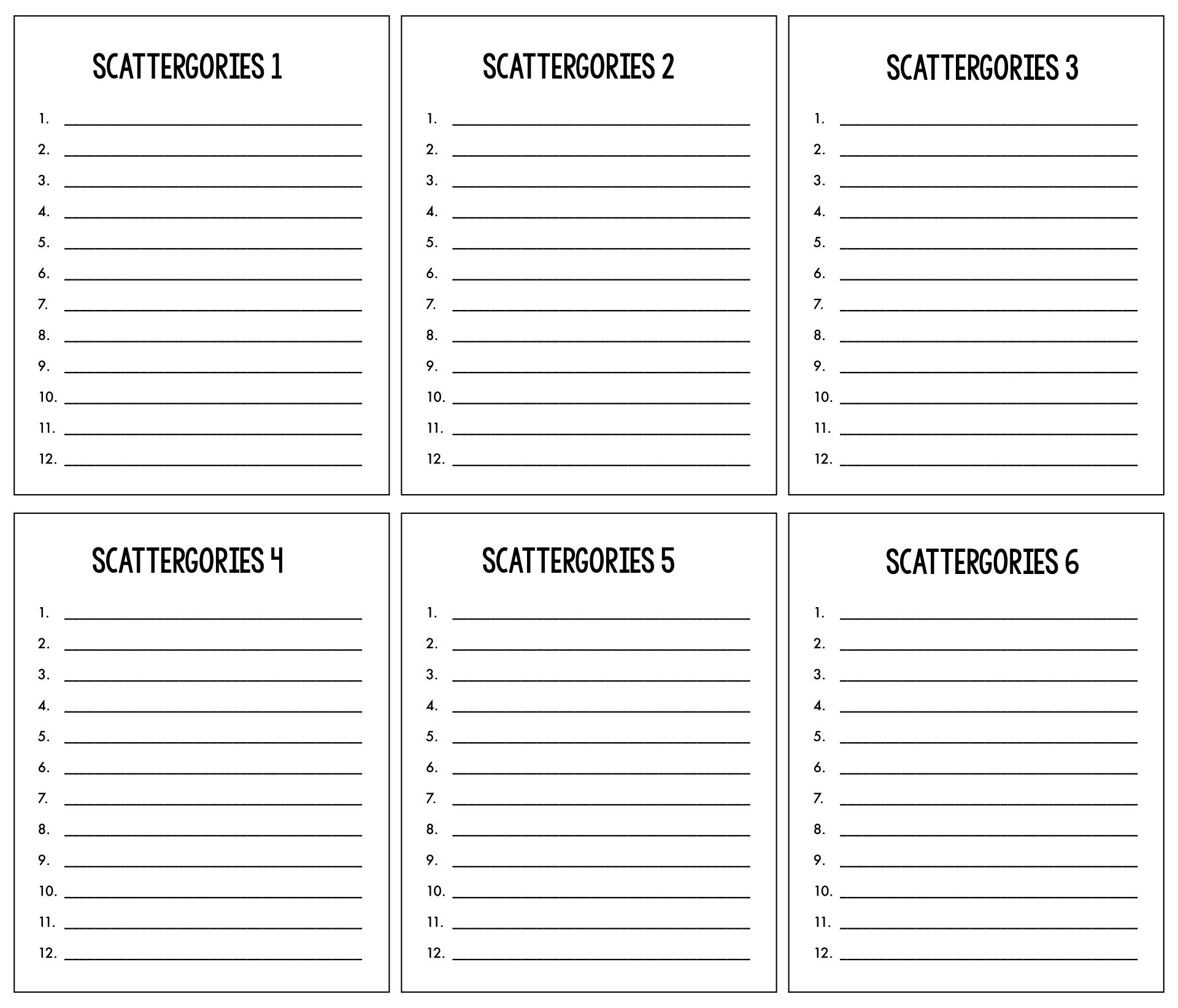 10 Best Free Printable Scattergories Sheets Pdf with Scattergories Free Printable Sheets