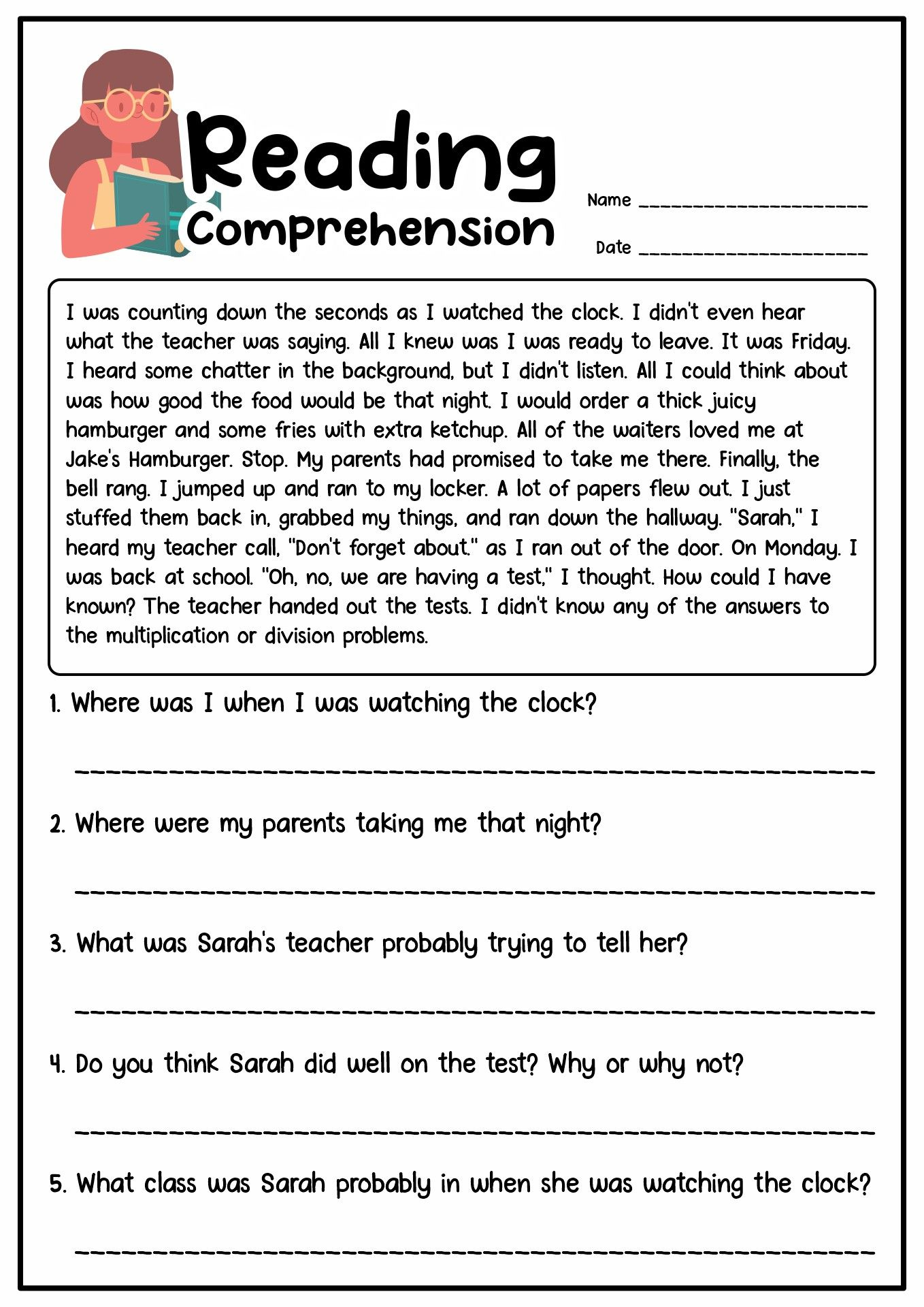 13 Short Story Reading Comprehension Worksheets regarding Free Printable Short Stories For 4Th Graders