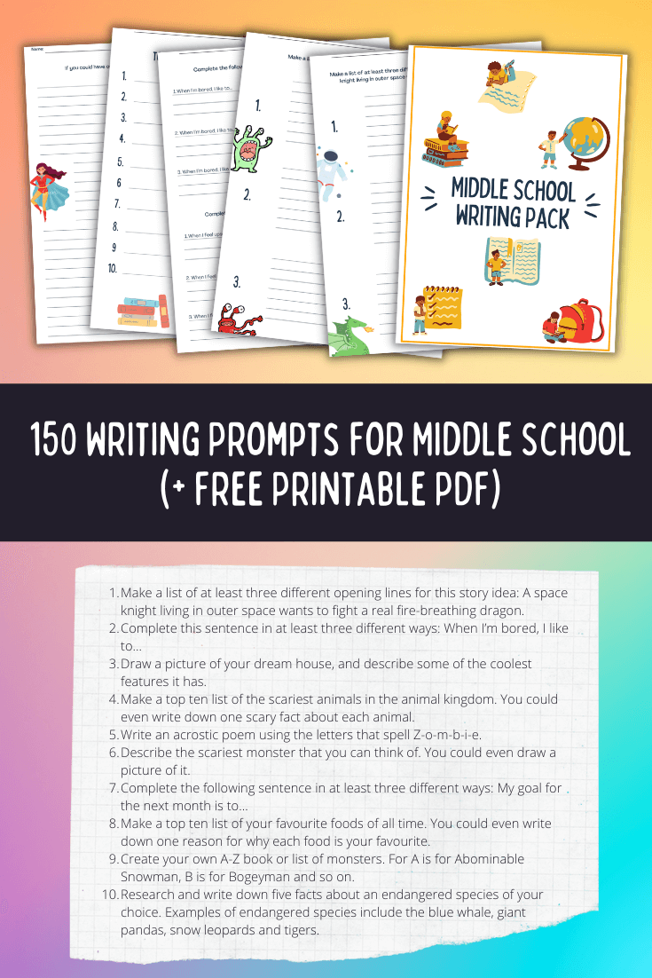 150 Writing Prompts For Middle School (+Free Printable) | Imagine intended for Free Printable Writing Prompts For Middle School