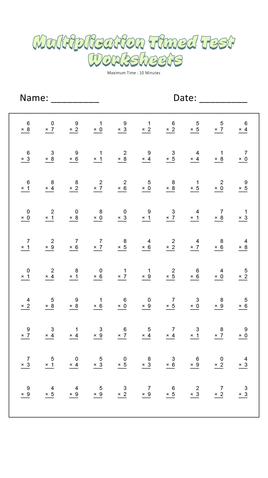 19 Timed Multiplication Worksheets - Free Pdf At Worksheeto intended for Free Printable Multiplication Speed Drills