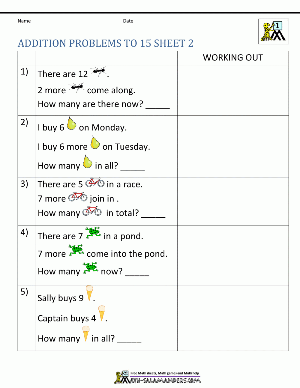 1St Grade Addition Word Problems pertaining to Free Printable Math Word Problems