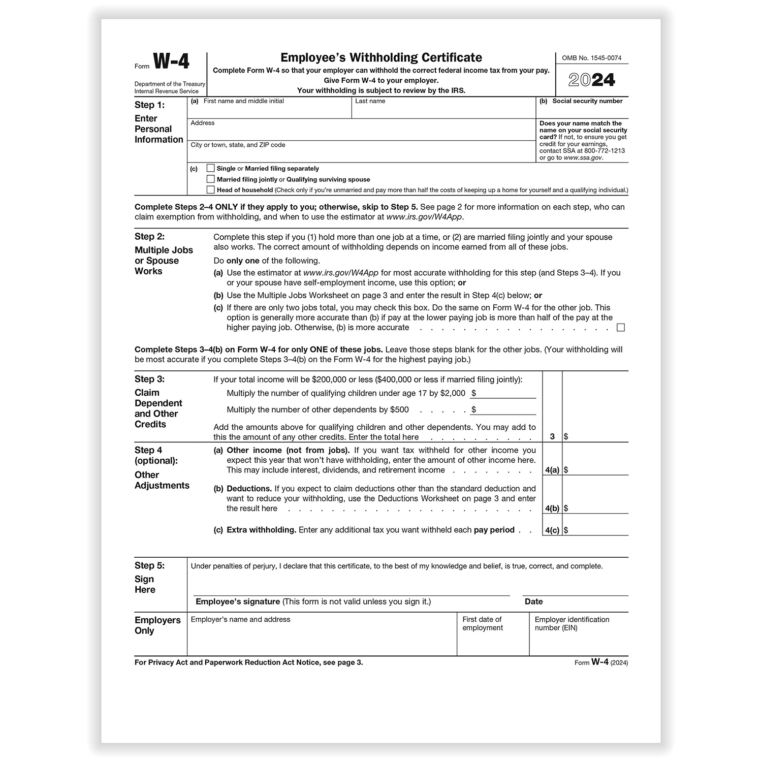 2024 Irs W-4 Form | Hrdirect for Free Printable W 4 Form