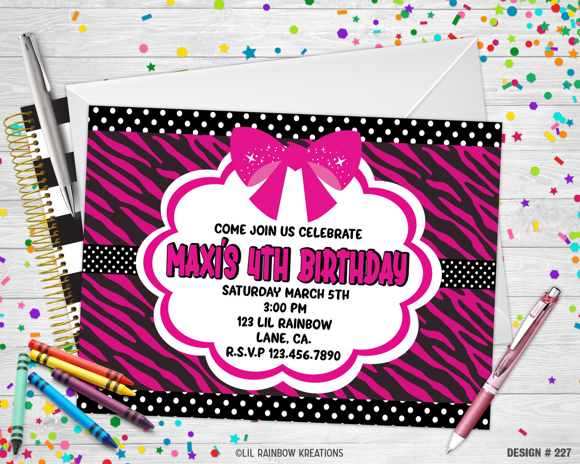 227 Zebra Print And Pink Party Invitation &amp;amp; Thank You Card - Etsy pertaining to Zebra Print Party Invitations Printable Free