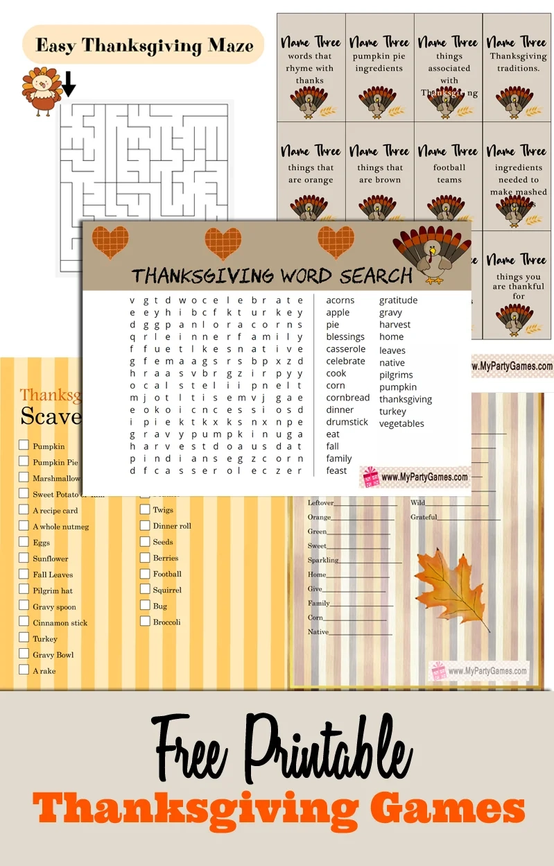 23 Free Printable Thanksgiving Games in Free Printable Games For Adults