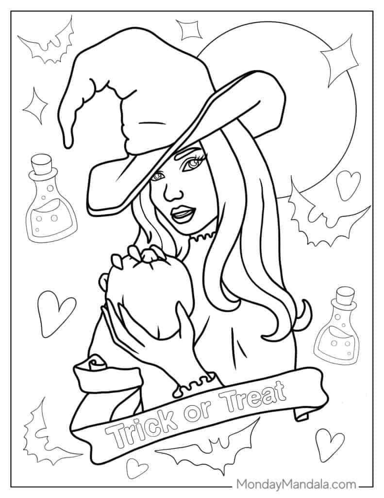 28 Witch Coloring Pages (Free Pdf Printables) within Free Printable Pictures of Witches