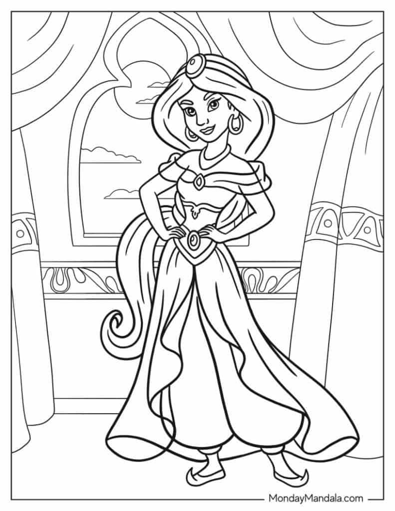 30 Aladdin &amp;amp; Jasmine Coloring Pages (Free Pdf Printables) regarding Free Printable Princess Jasmine Coloring Pages