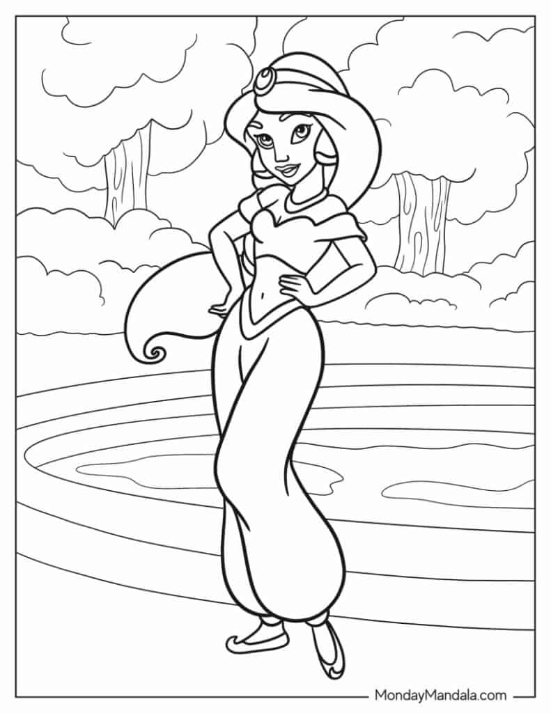 30 Aladdin &amp;amp; Jasmine Coloring Pages (Free Pdf Printables) with Free Printable Princess Jasmine Coloring Pages