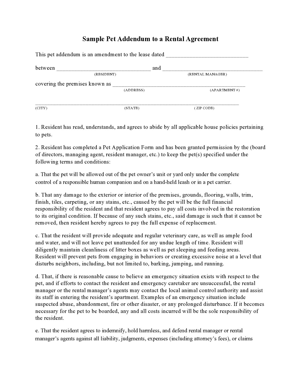 39 Free Pet Addendum Forms To Rental Agreement [Doc, Pdf] inside Free Printable Pet Addendum