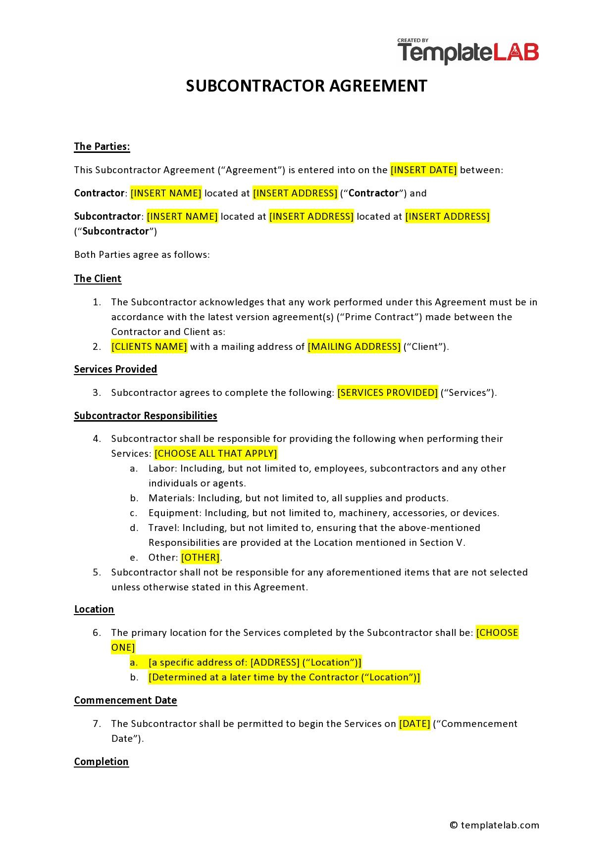 39 Free Subcontractor Agreement Templates &amp;amp; Samples for Free Printable Subcontractor Agreement