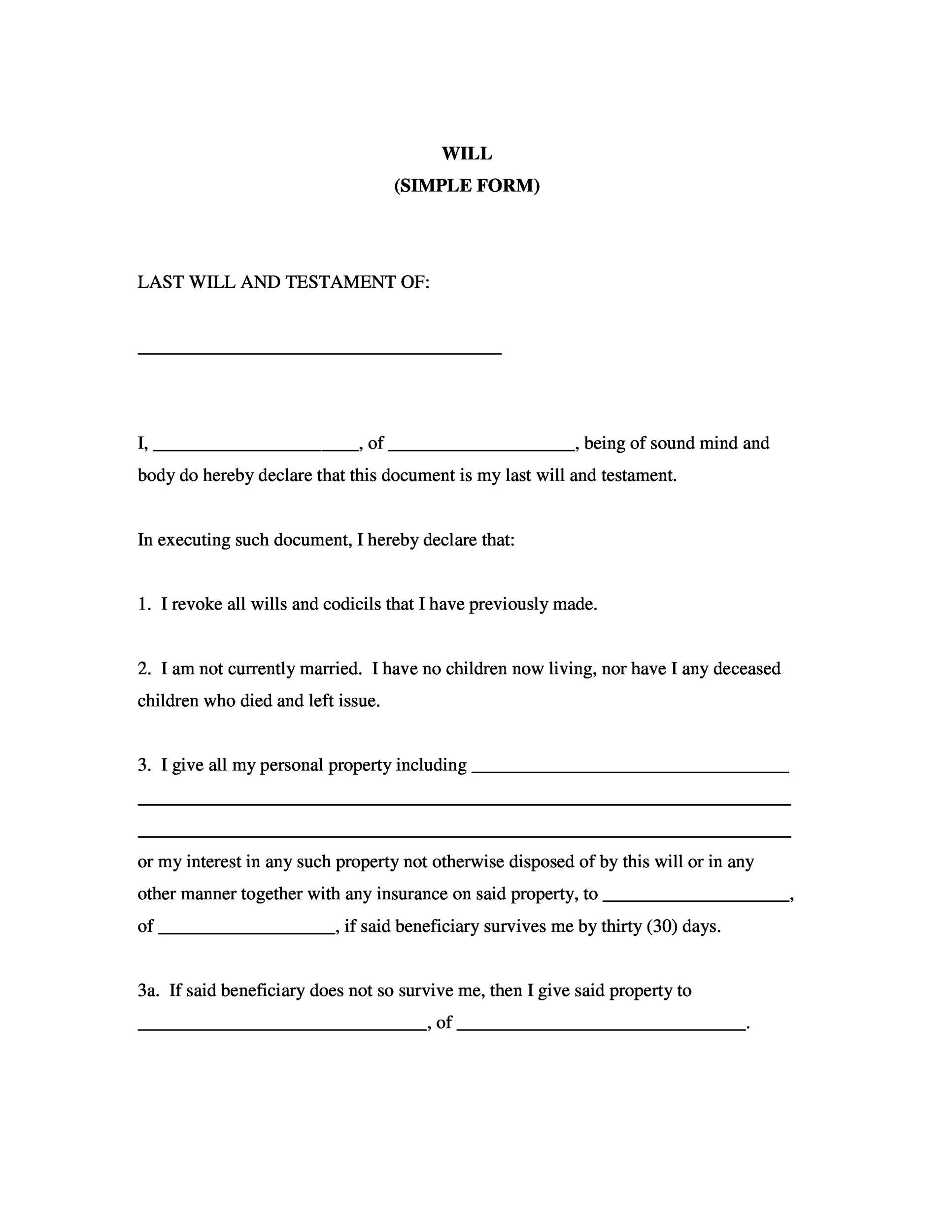 39 Last Will And Testament Forms &amp;amp; Templates ᐅ Templatelab intended for Free Printable Will Forms Download