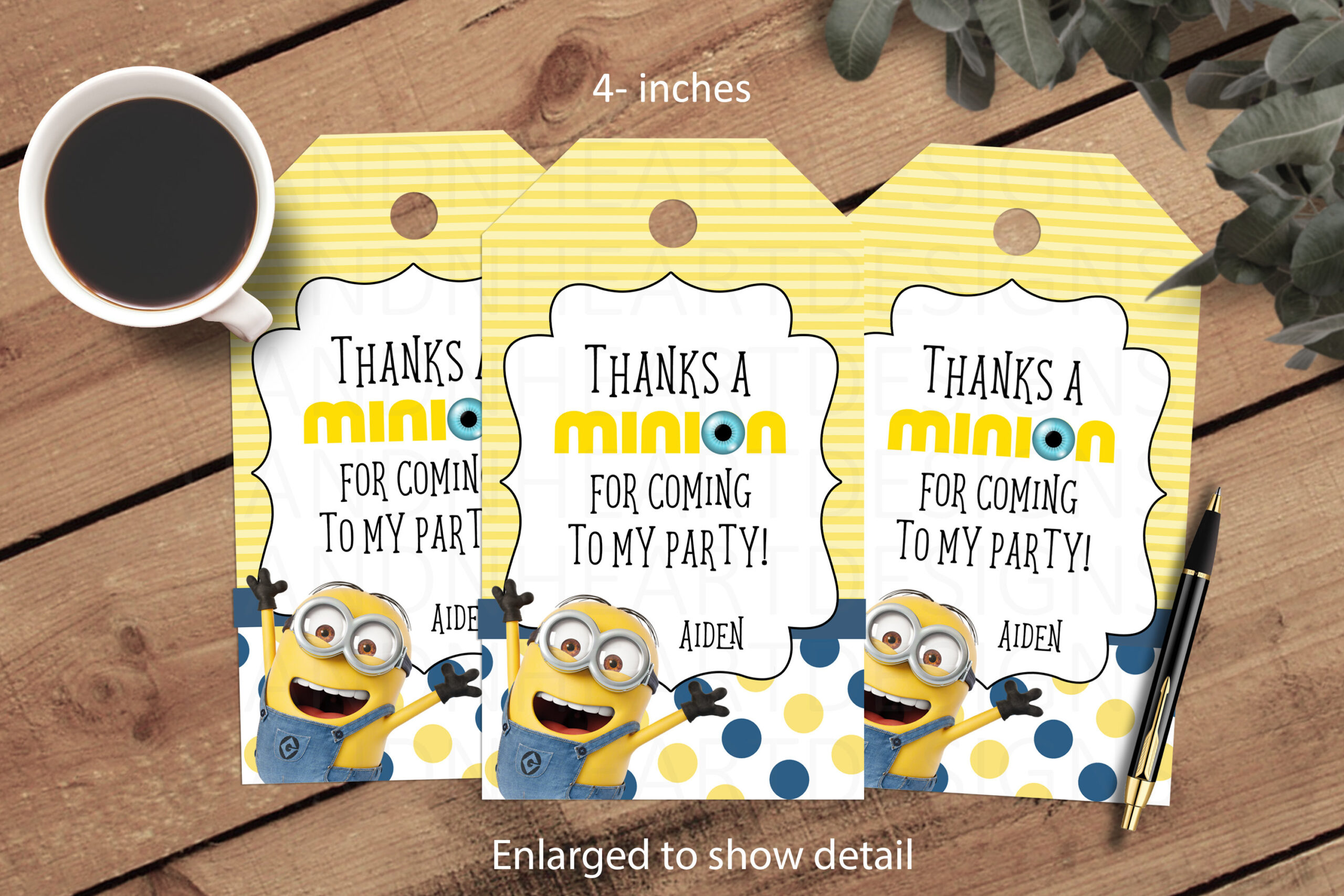 4 Personalized Printable Minion Thank You Tags,Birthday Gift Tags regarding Thanks a Minion Free Printable