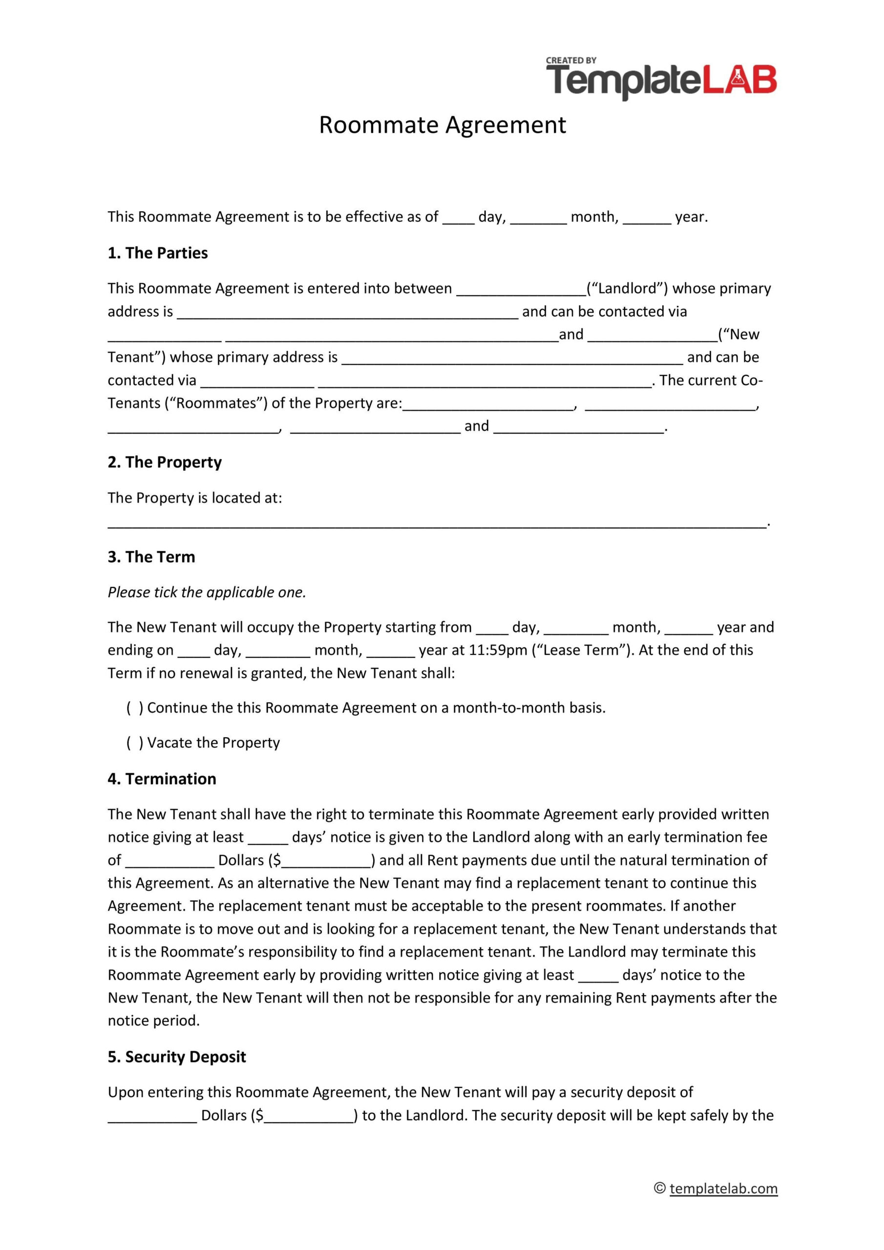 40+ Free Roommate Agreement Templates &amp;amp; Forms (Word, Pdf) inside Free Printable Roommate Rental Agreement