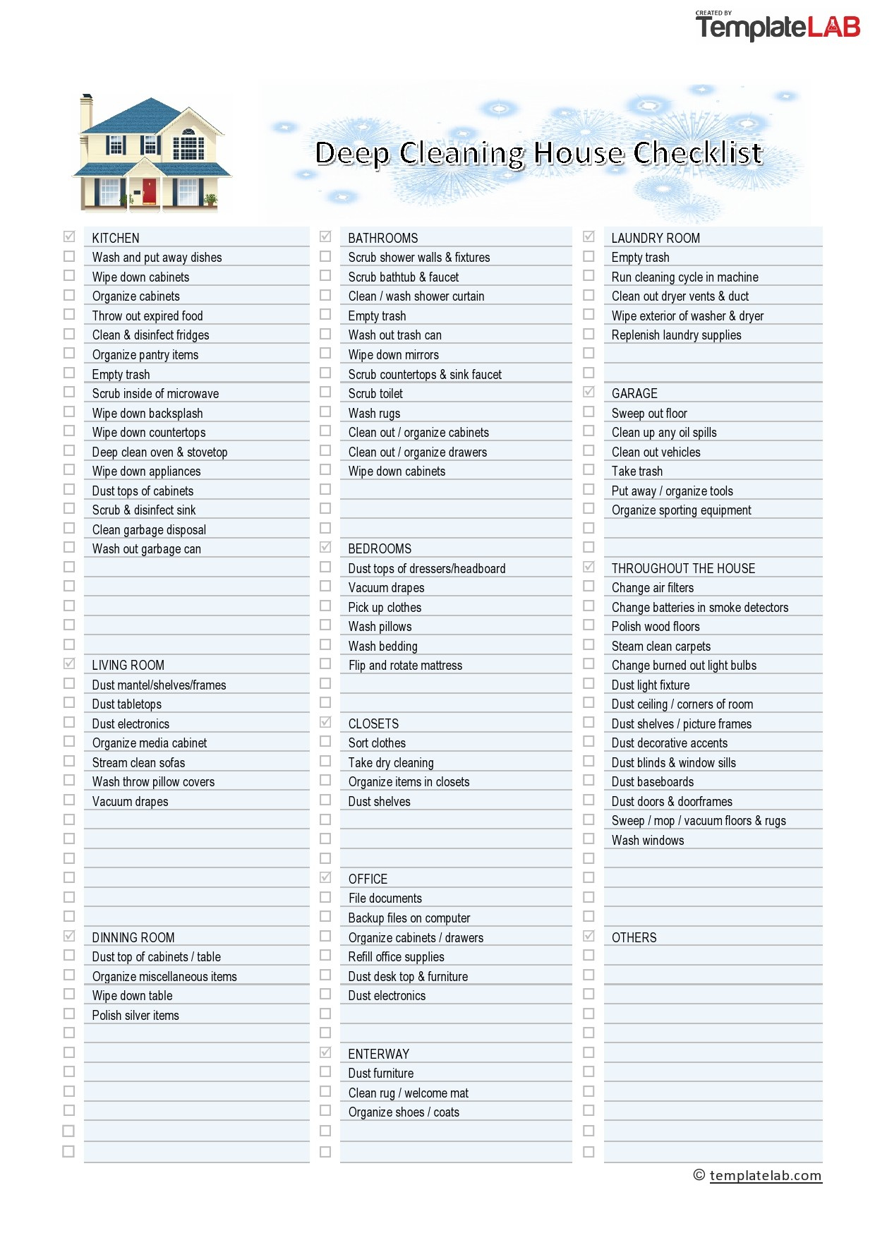 40 Printable House Cleaning Checklist Templates ᐅ Templatelab throughout Free Printable House Cleaning Checklist For Maid