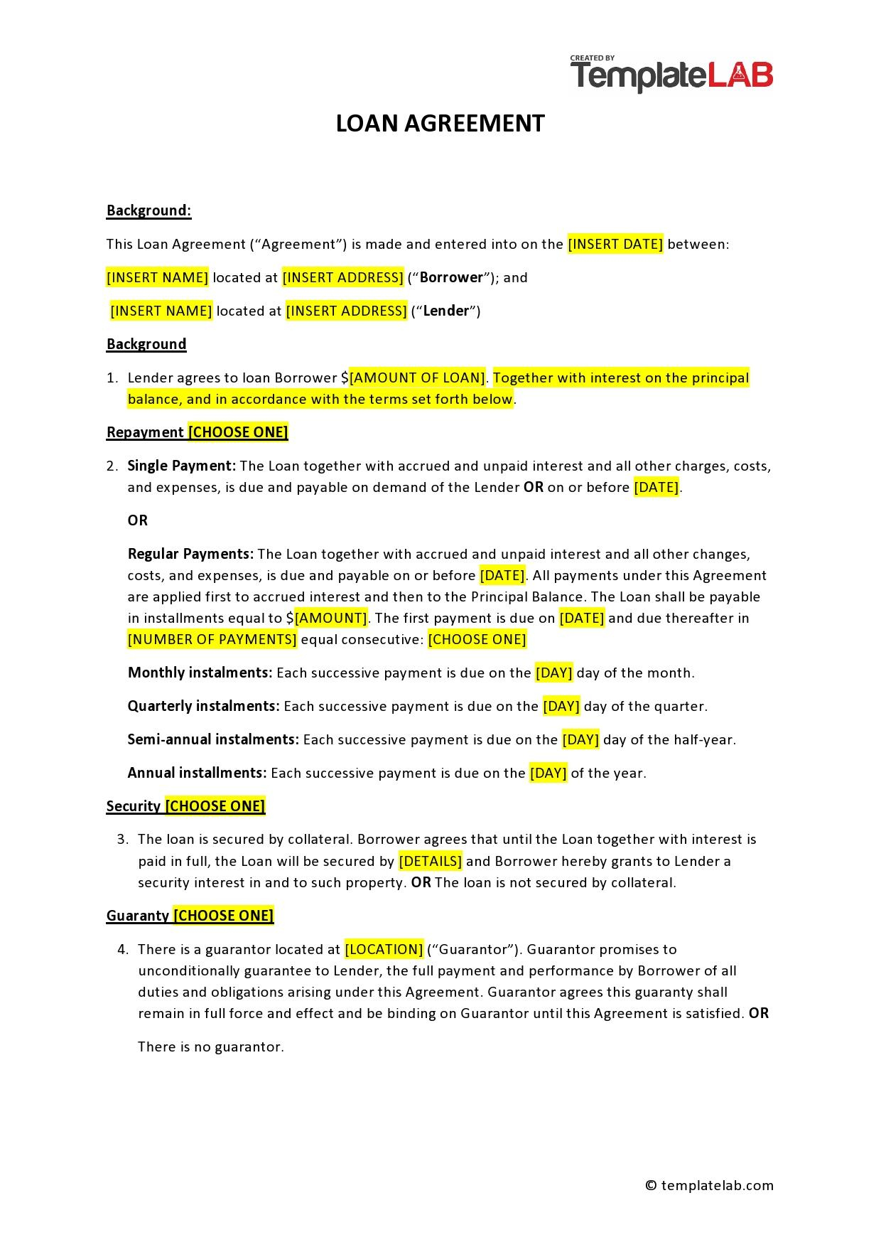 40+ Simple Loan Agreement Templates [Free] ᐅ Templatelab with Free Printable Personal Loan Forms