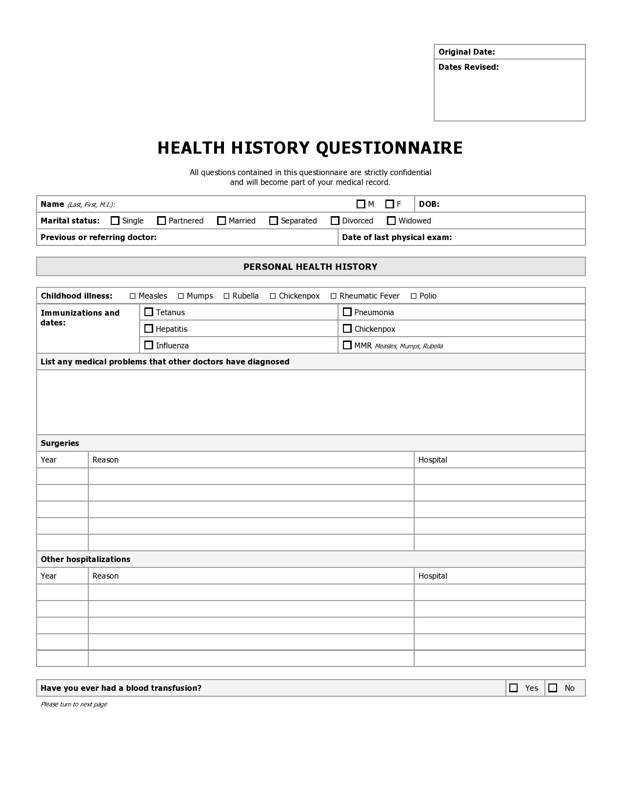 43 Medical Health History Forms [Pdf, Word] ᐅ Templatelab with regard to Free Printable Personal Medical History Forms