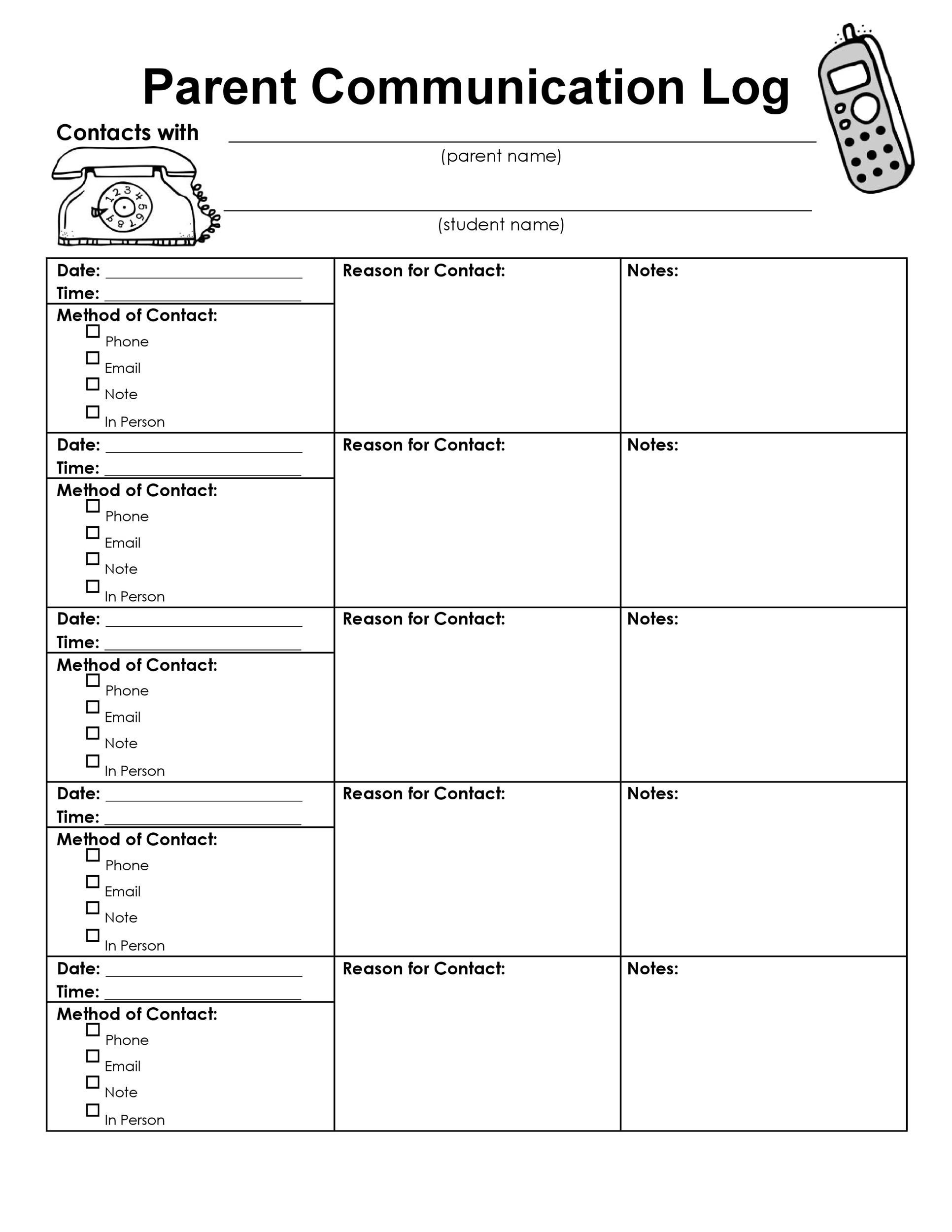 50 Editable Parent Contact Logs (Doc, Excel &amp;amp; Pdf) with Free Printable Parent Communication Log For Teachers