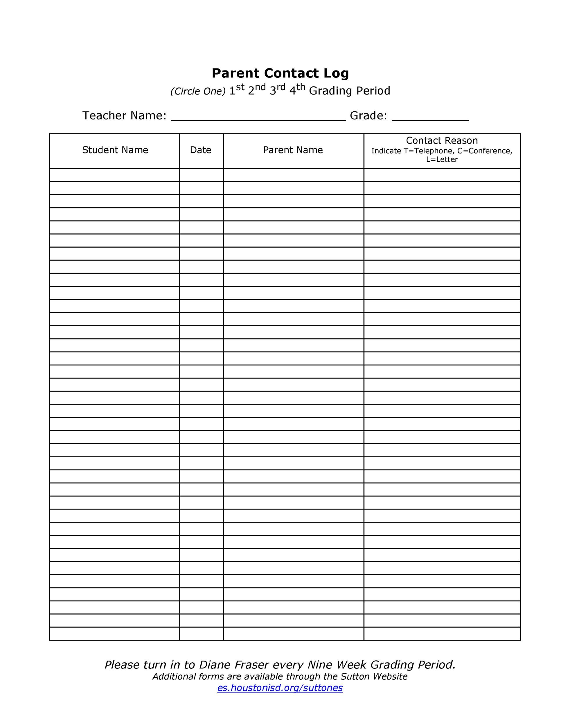 50 Editable Parent Contact Logs (Doc, Excel &amp;amp; Pdf) with regard to Free Printable Parent Communication Log For Teachers