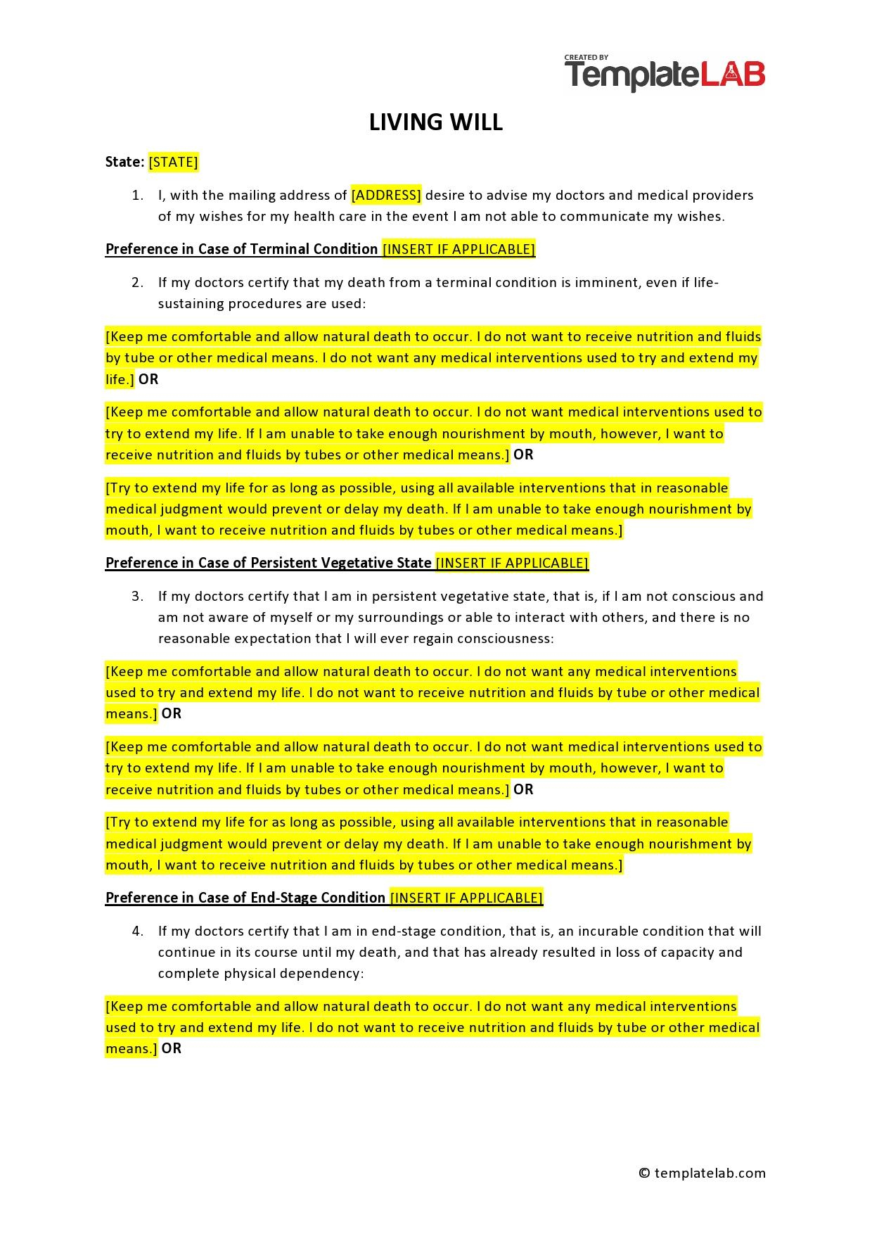 50 Free Living Will Templates &amp;amp; Forms [Word] ᐅ Templatelab within Free Printable Will Papers