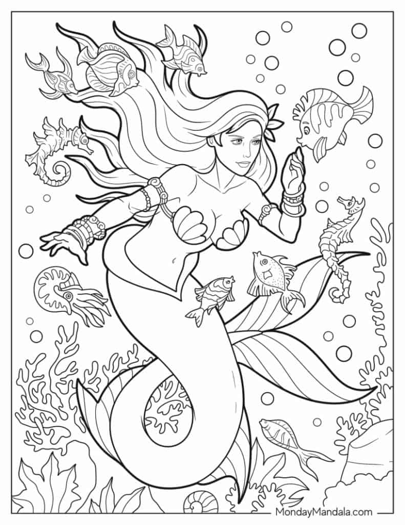 50 Mermaid Coloring Pages (Free Pdf Printables) within Free Printable Mermaid Coloring Pages for Adults